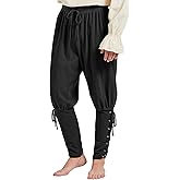 Men’s Pirate Pants Ankle Banded Renaissance Pant Medieval Viking Navigator Pants Halloween Costume Cosplay with Drawstrings