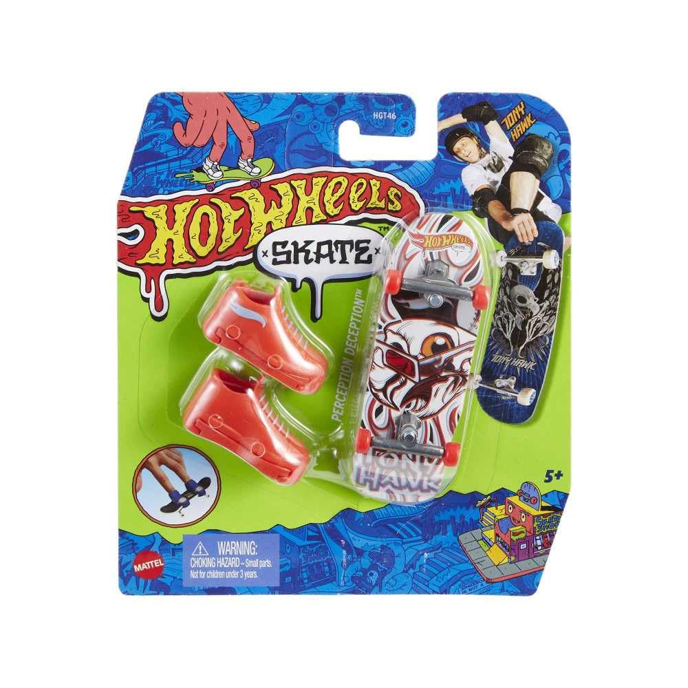 Hot Wheels Skate Fingerskate Tony Hawk HNG41 Pack 1 Finger Skateboard + 1 Pair of Trainers Red