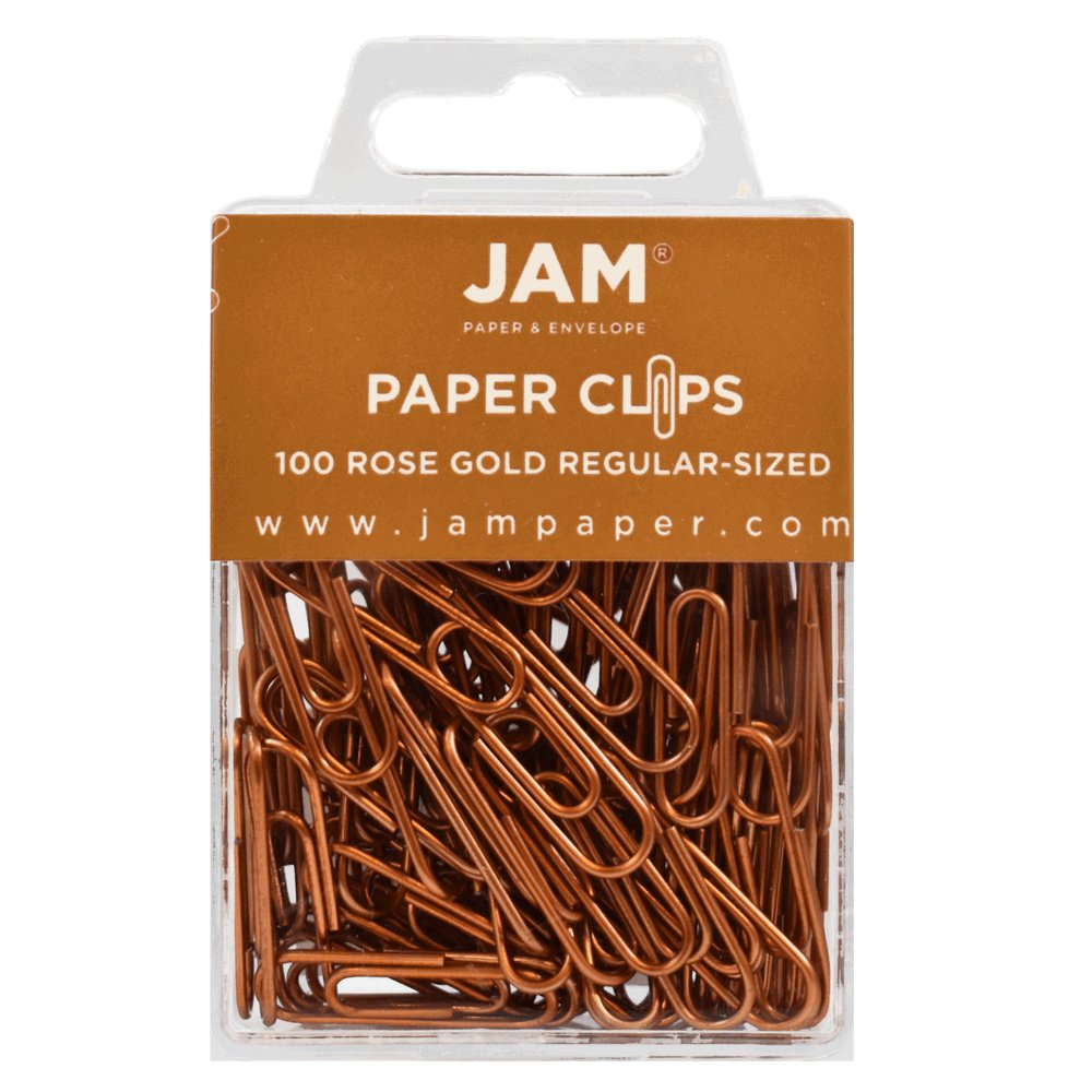 JAM PAPER Colourful Standard Paper Clips - Small 25.4 mm - Rose Gold Paperclips - 100/Pack