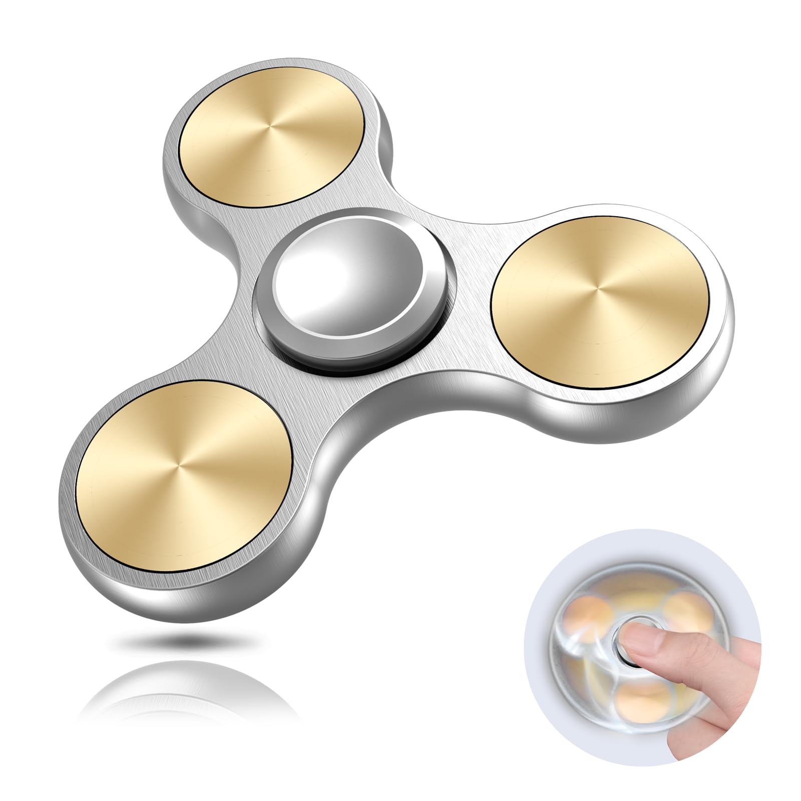 Aolcev Fidget Spinner Metal Fidget Toy Stainless Steel Fast Bearing 4-10 Minutes Spins Hand Spinner Tri Finger Gyro Toy EDC ADHD Focus Anxiety Stress Relief Toys Gifts for Kids Adults-Silver Gold