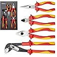 AKM 4-Piece 1000V VDE Insulated Tools Set - Pliers Set With Tongue & Groove, Diagonal Cutting, Long Nose, and Linesman Pliers