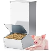 BUYYAH Hog Feeder Silver, 2.5 Bushels Capacity | Heavy Duty Galvanized Steel Single Door Pig Feeder, Moisture Proof Piglet Creep Feeder, All Nuts Pre-Installed
