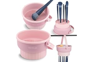 Ranphykx Makeup Brush Cleaner Mat 3 in 1 Silicone Makeup Brush Cleaner Bowl Cosmetic Brushes Cleaning Tool Makeup Cleaner for Brushes (Pink) (Pink)