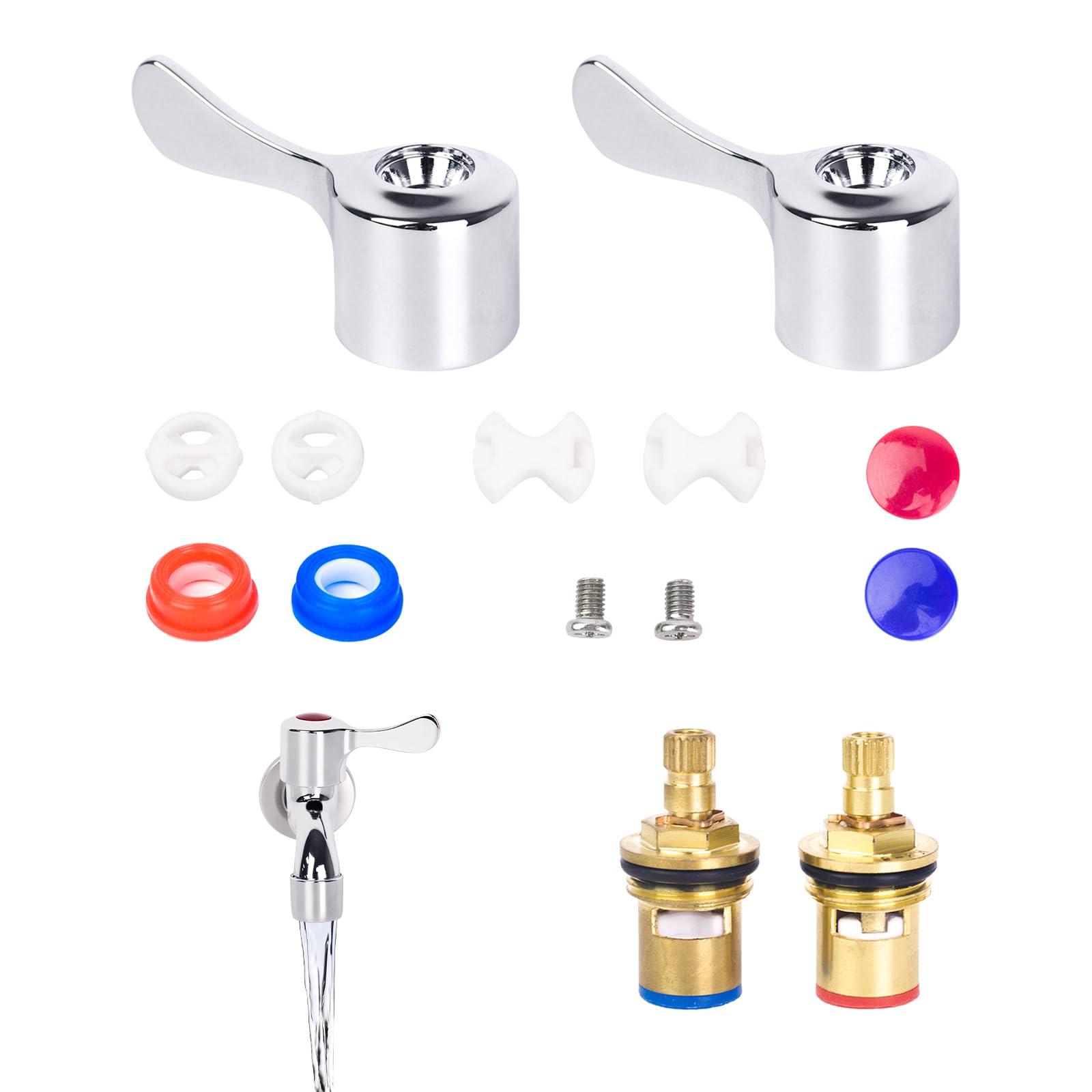 2 Sets Tap Cartridge Replacement Mixer, Replacement Tap Gland Valves 1/4 Turn, Brass Ceramic Stem Disc Cartridge Faucet Valve, Universal Tap Parts Repair Kit for Kitchen Bathroom Sink