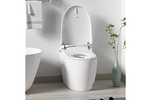 HOCANFLO Modern Smart Toilet, Elongated One Piece Toilet with Heated Seat, Pre-Wet,Soft Closing Seat, Knob Control and Night Light,Tankless Toilet without Bidet