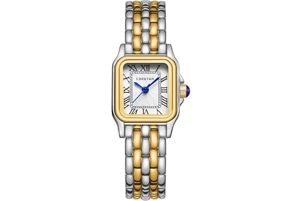 CHEETAH Gold Watches for Women with Small Vintage Bracelet, Rectangular Case Roman Dial
