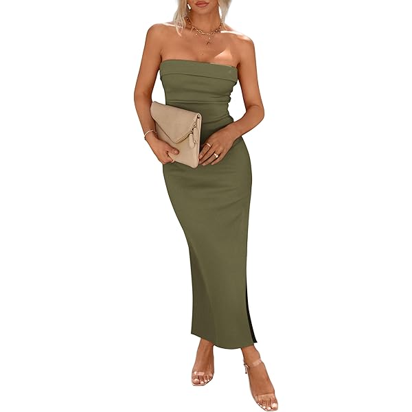 Amazon.com: Womens Summer Bodycon Maxi Tube Dress Solid Color Side Split  Sheath Tight Pit Stripe Dress Strapless Long Going Out Casual Party  (Khaki,Small,US,Alpha,Small,Regular,Regular) : Clothing, Shoes & Jewelry