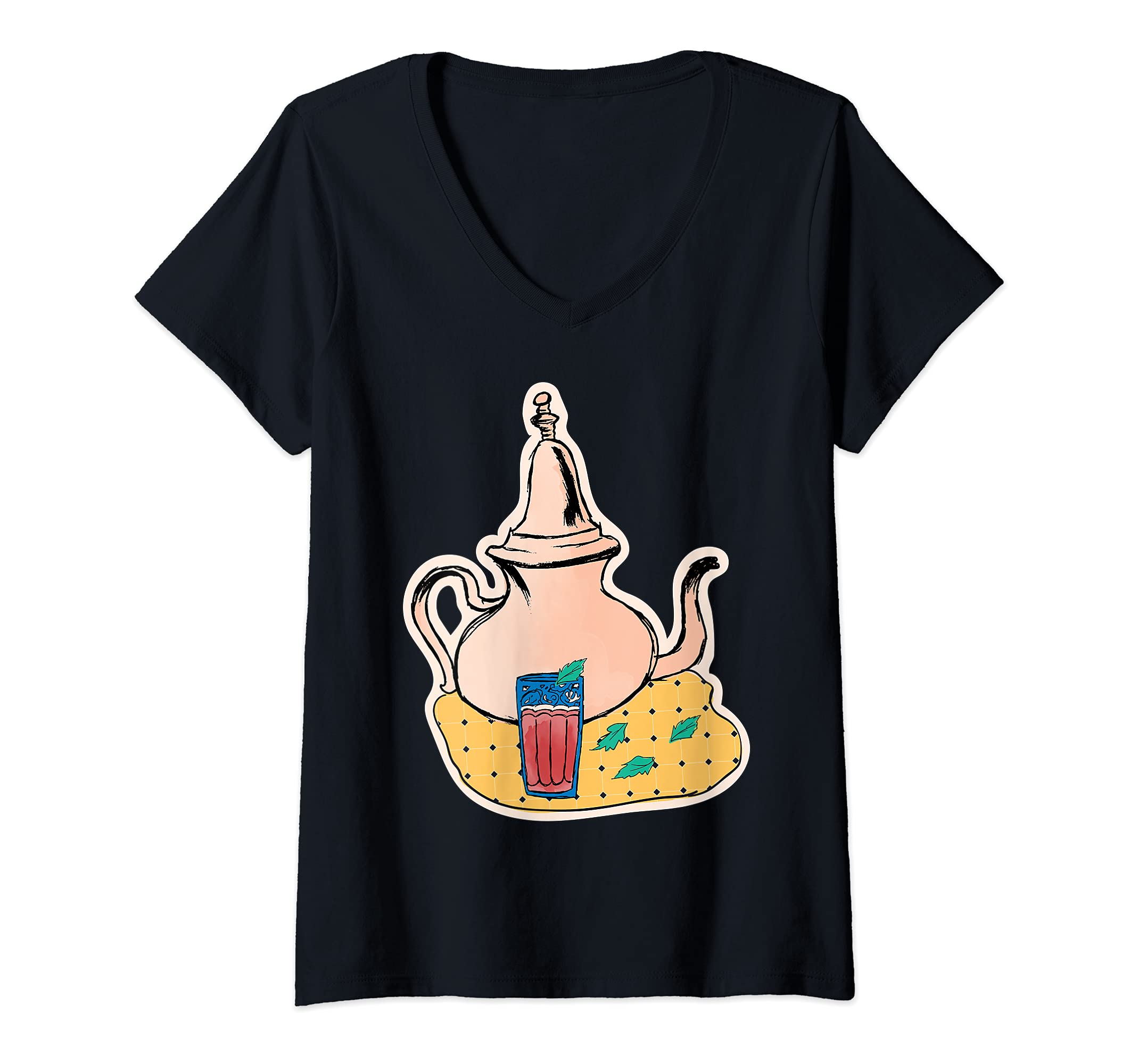 Womens Vintage Turkish Moroccan Arabic Antique Copper Teapot Women V-Neck T-Shirt
