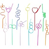 24 Pcs Silly Crazy Straws for Kids Reusable Plastic Loop Curly Crazy Drinking Straws for Classroom Activities Valentines Day Gift Christmas Birthday Wedding Party Supplies Decoration