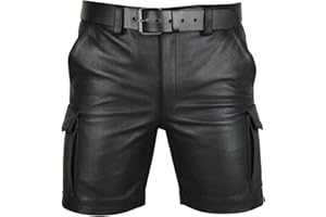 Men's Fashionable Solid Color Leather Button Casual Cargo Shorts with Pockets Breathable Pants (Excluding Belt)