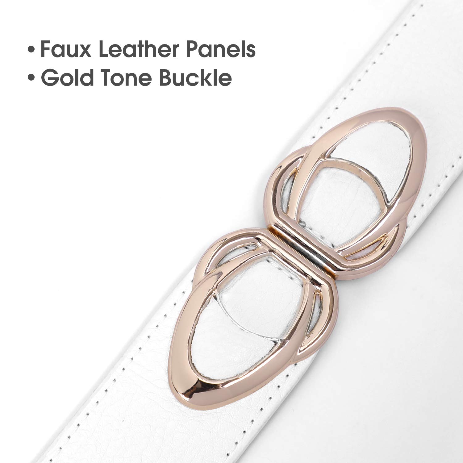 Women Wide Elastic Stretchy Belt - WHIPPY Stretch Retro Vintage Buckle Waist Belts for Dress White, Fit Waist 35-40 Inches