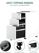 YITAHOME 3-Drawer Lockable Mobile Filing Cabinet White Grey 30x45x61cm view 5