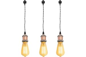 Kiven H-Type Wire Track Light Pendants, 11.8 Inch Cord Length Black Weave Rope, 3 Pack Decorative Pendant Light Industrial Factory Pendant Lamp 3 Pack,Bulb Not Included（Copper Red）
