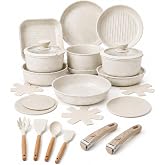 SPYLANDY 21-Piece Ceramic Nonstick Cookware Set with Removable Handles | Space Saving Stacking, PFAS-Free, Oven Safe, Includes Fridge Lids, Cream White