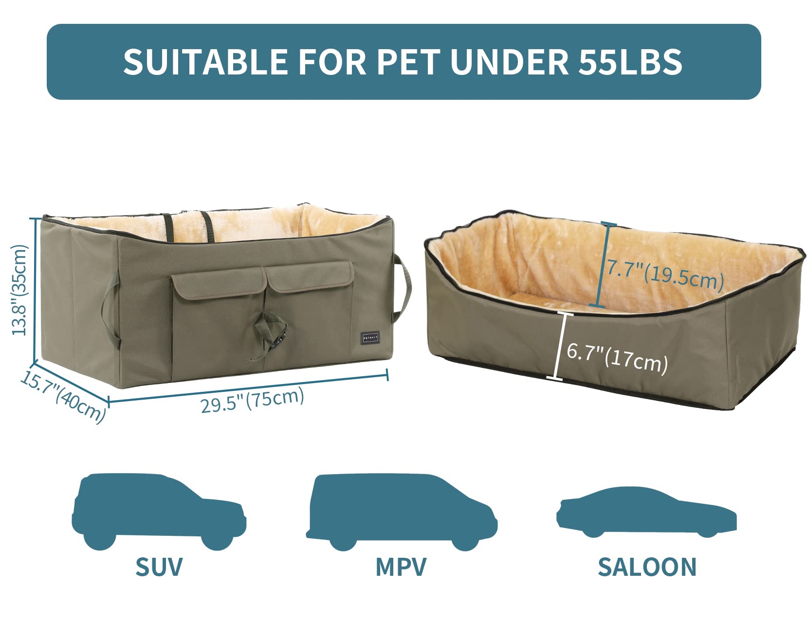 Petsfit Dog Booster Seat For 2 Small Dogs or Medium Dog up to 45 lb