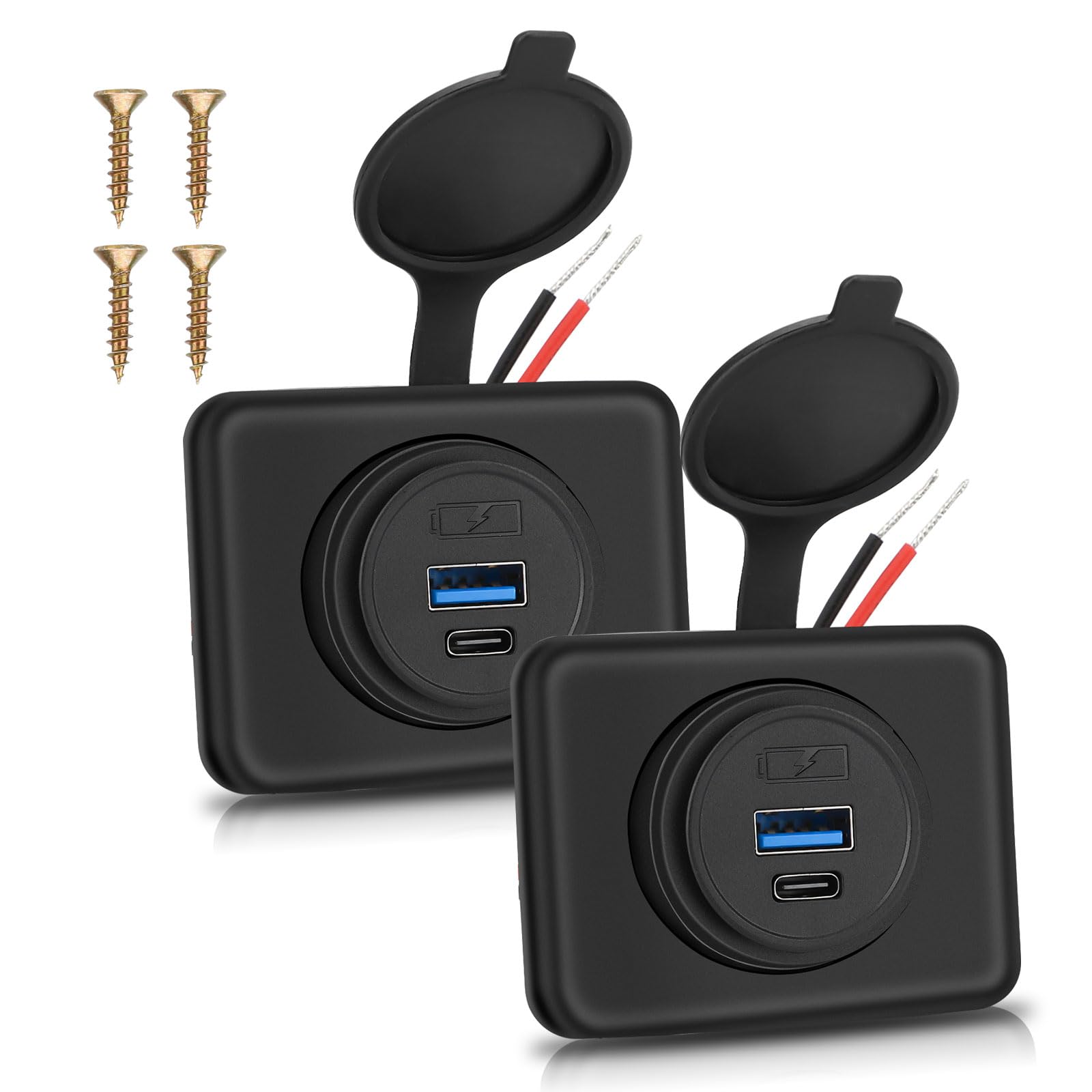 Photo 1 of 2PCS 12V/24V RV USB Outlet with Cap, PD3.0 18W Type-C & QC3.0 18W USB-A Port Panel Mount Surface Automotive Car USB Socket Quick Charger Power Adapter for RV Marine Boat Bus ATV Motorcycle Truck Golf