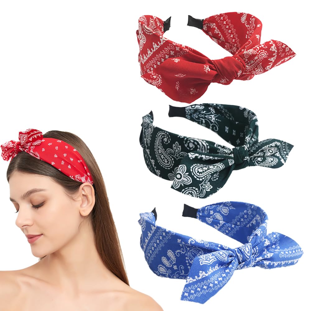 3Pcs Boho Wide Headband Rabbit Ears Hair Bands Fabric Non-Slip Headwear Elastic Twist Hair Hoop 1920s Accessories for Women Girls — image 1