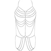 Connie Cloris Women's Sexy Body Chain Suit Fashion Halter Bra Chain Body Jewelry (206-F-Silver color)
