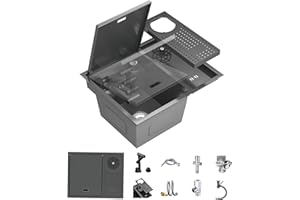 FVVJVV Bar Sink 21.6 x 17.7 Inch Topmount Smart Kitchen Sinks Stainless Steel Western Kitchen Sink Center Island Single Bowl Workstation with Press Cup Washer