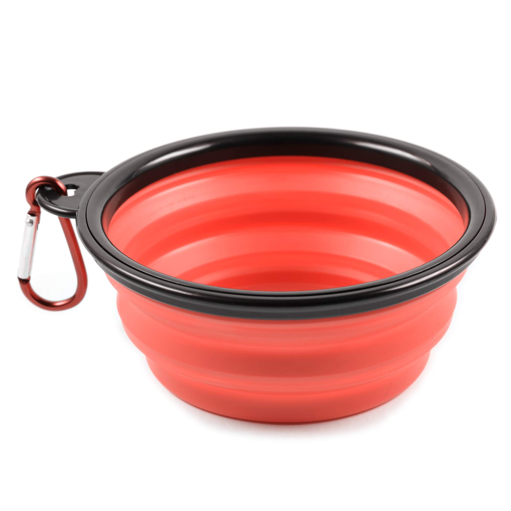 PhoneNatic 60014328 Foldable Silicone Dog Bowl in Red, Travel Bowl for Dogs and Cats with Carabiner, Small, 350 ml