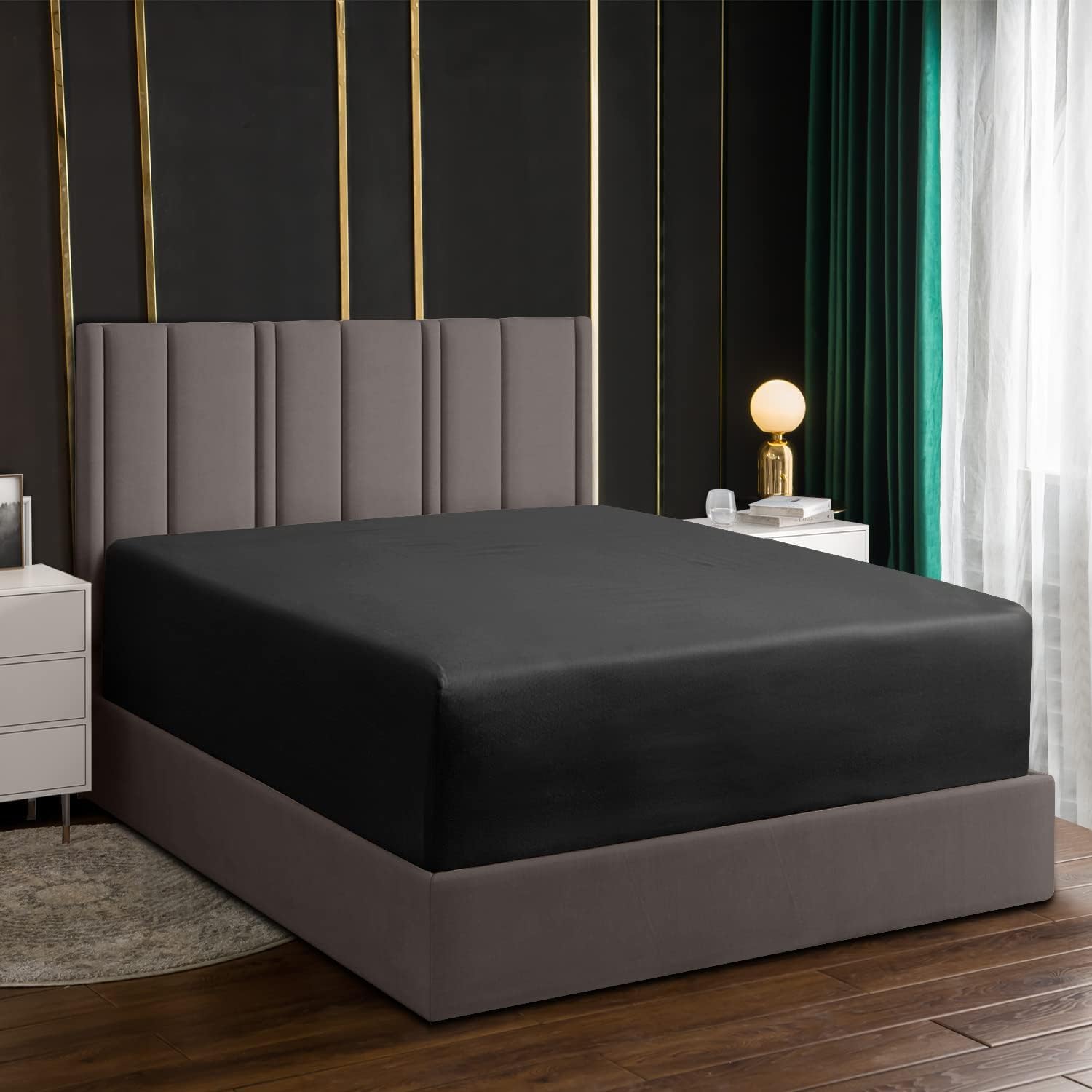 Lazzaro Double Fitted Sheet Extra Deep Pocket 40 cm (16 inches) Durable Elastic Bed Sheets - Premium Brushed Microfiber Fitted Bed Sheets Double - Ultrasoft Hypoallergenic Fade Resistant