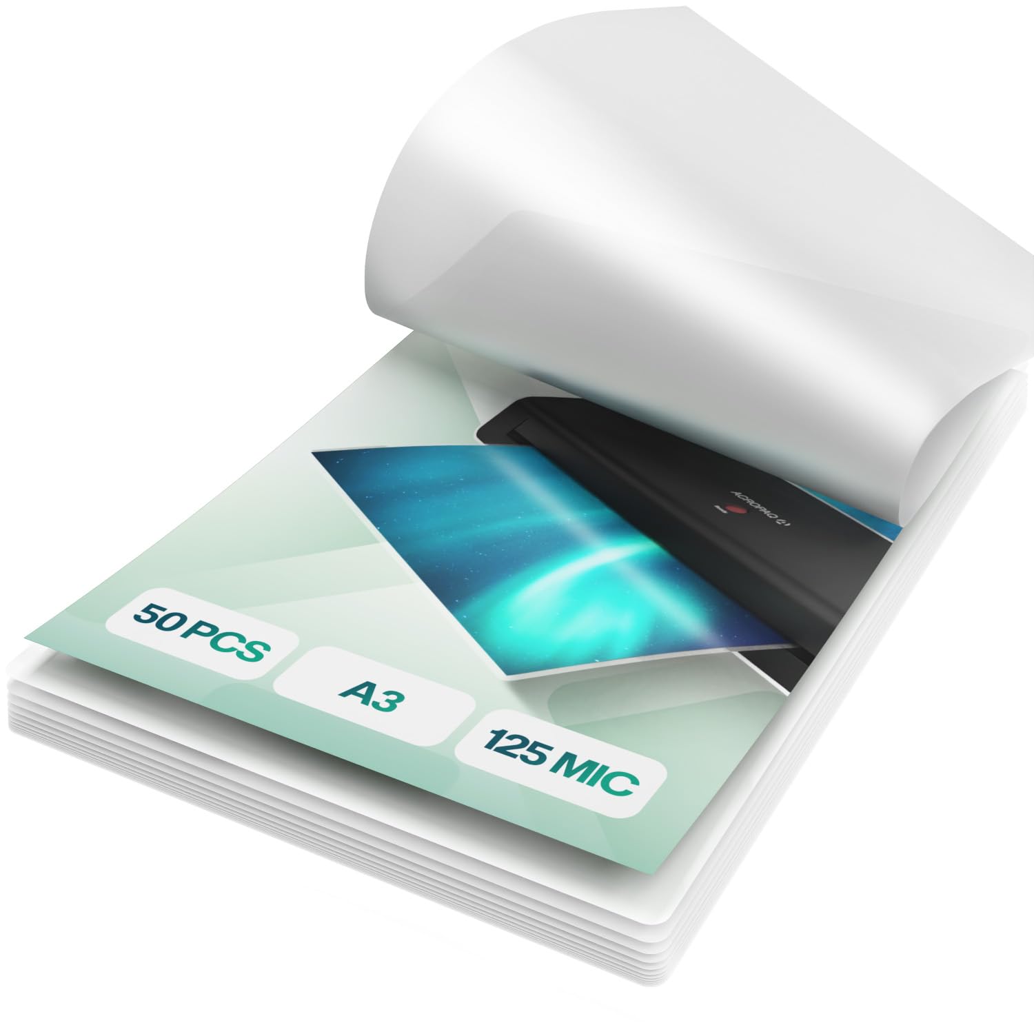 ACROPAQ Laminating Pouches A3-50 Pack, 250 Micron (2 x 125 Micron), Glossy Finish, Premium Quality, Rounded Corners, Ideal for menus and certificates - 18005