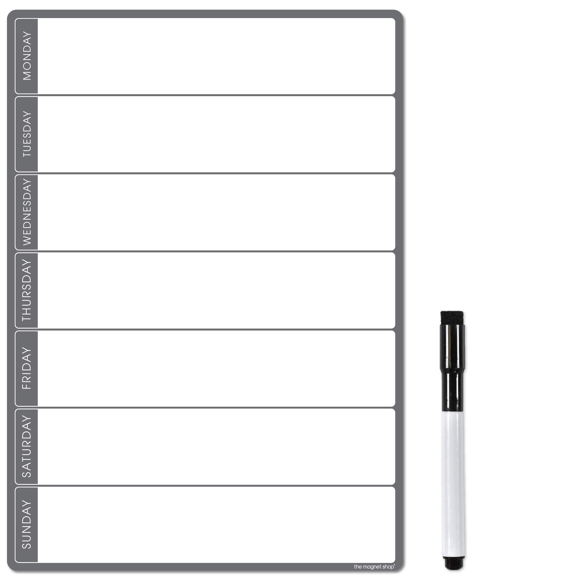 The Magnet Shop A4 Magnetic Weekly Planner and Organiser – Fully Customisable Whiteboard for Family/Business Task and Meal Planning - with Free Pen (Standard Grey, A4)