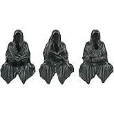 Long-Robed Grim Reaper Seated Reader 3-Piece Set, Green Home Decor, Gothic Grim Reaper Sculpture, Suitable for Office Partiti