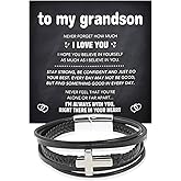 Someki Grandson Bracelet from Grandma Leather Cross Stainless Steel Christian Braided Bracelet Inspirational Birthday Gifts for Grandson