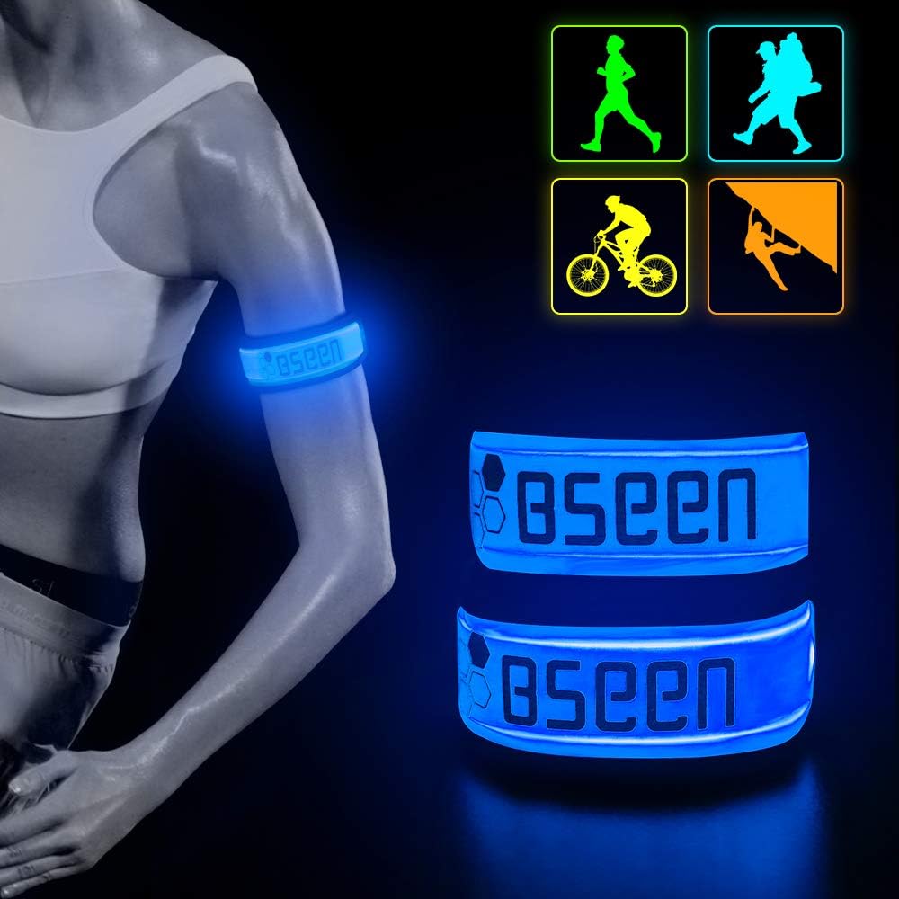 BSEEN LED Armband 2 Pack LED Slap Bracelets, Adjustable Strap Safety Light Armbands Glow in The Dark Night Running Gear for Jogging, Walking, Cycling, Camping Outdoor Sports (Blue) : Sports & Outdoors
