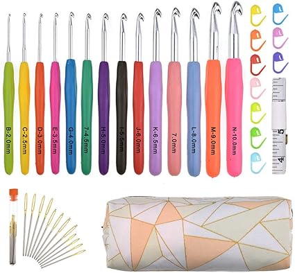 Katech Haaknaaldenset 39 Stuks 14 Maten Haakhaken Met Kleurrijke Ergonomische Soft Rubber Comfort Greep Haaknaalden 2 10 Mm Ideaal Voor Alle Soorten Patronen En Garens Beige Amazon Nl