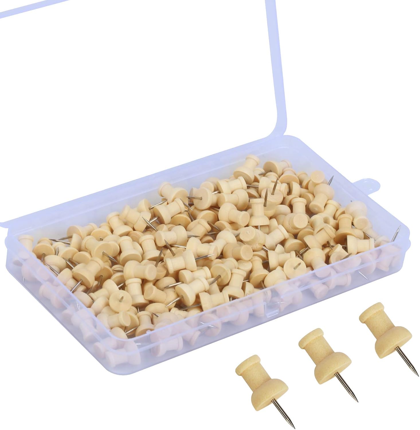 LAITER 100 PCS Pins Wooden Push Pins Thumb Tacks with Organising ...