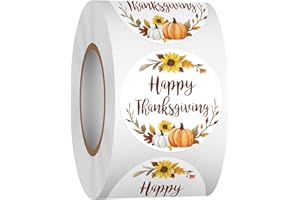Heyfibro 500 Pcs Thanksgiving Stickers, 1.5" Funny Fall Round Label for Gift Packing, Cards, Envelopes, Party Supplies (Pumpkin 2)