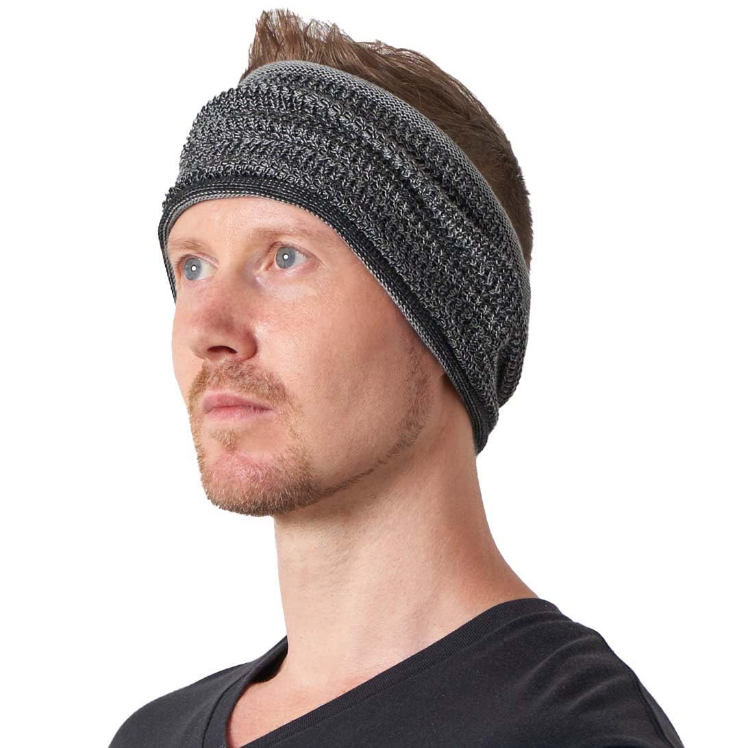 Knitted Turban Headband Men Women - Wide Bandana Hair Band Made in Japan with Cotton for Summer Winter Mix Black