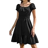 Alaster Queen Womens Summer Dresses 2025 with Pockets Casual Puff Sleeve Square Neck A Line Off The Shoulder Dress