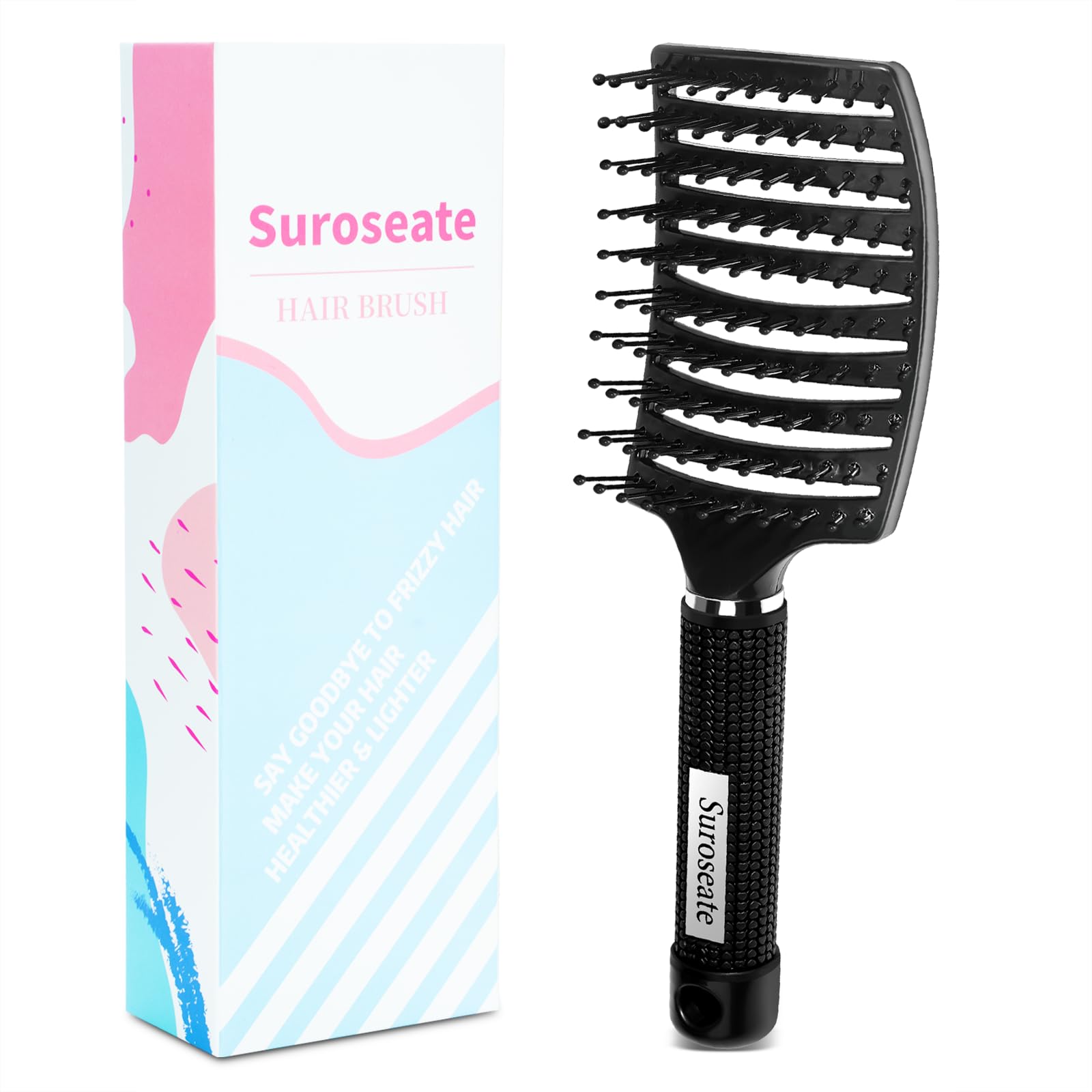 Photo 1 of Suroseate Hair Brush, Detangler Hair Brushes for Women Men Kids Faster Blow Drying, Curved Vent Detangling Brush for Wet Dry Curly Straight Thick Thin Hair Adds Shine, Makes Hair Smooth (black) - Pack of 2