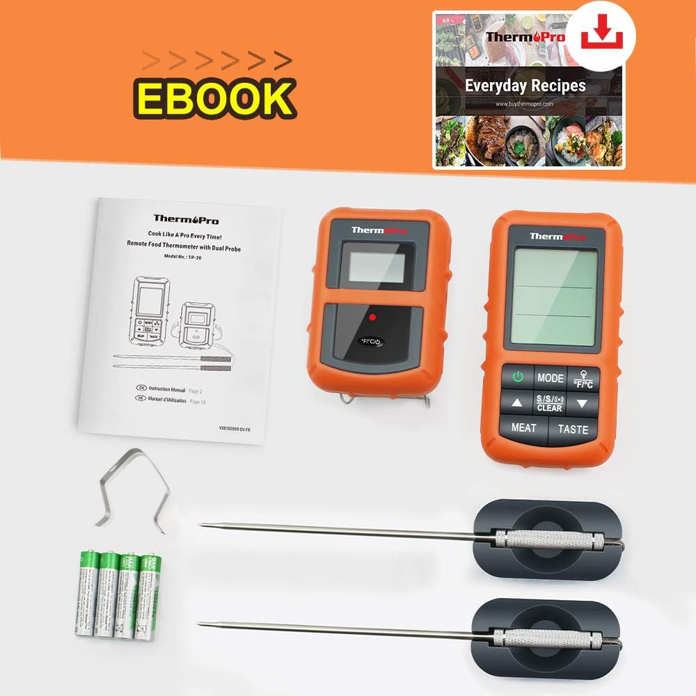 ThermoPro TP20 Wireless Remote Digital Cooking Food Meat Thermometer with Dual Probe for Smoker Grill BBQ Thermometer: Kitchen & Dining
