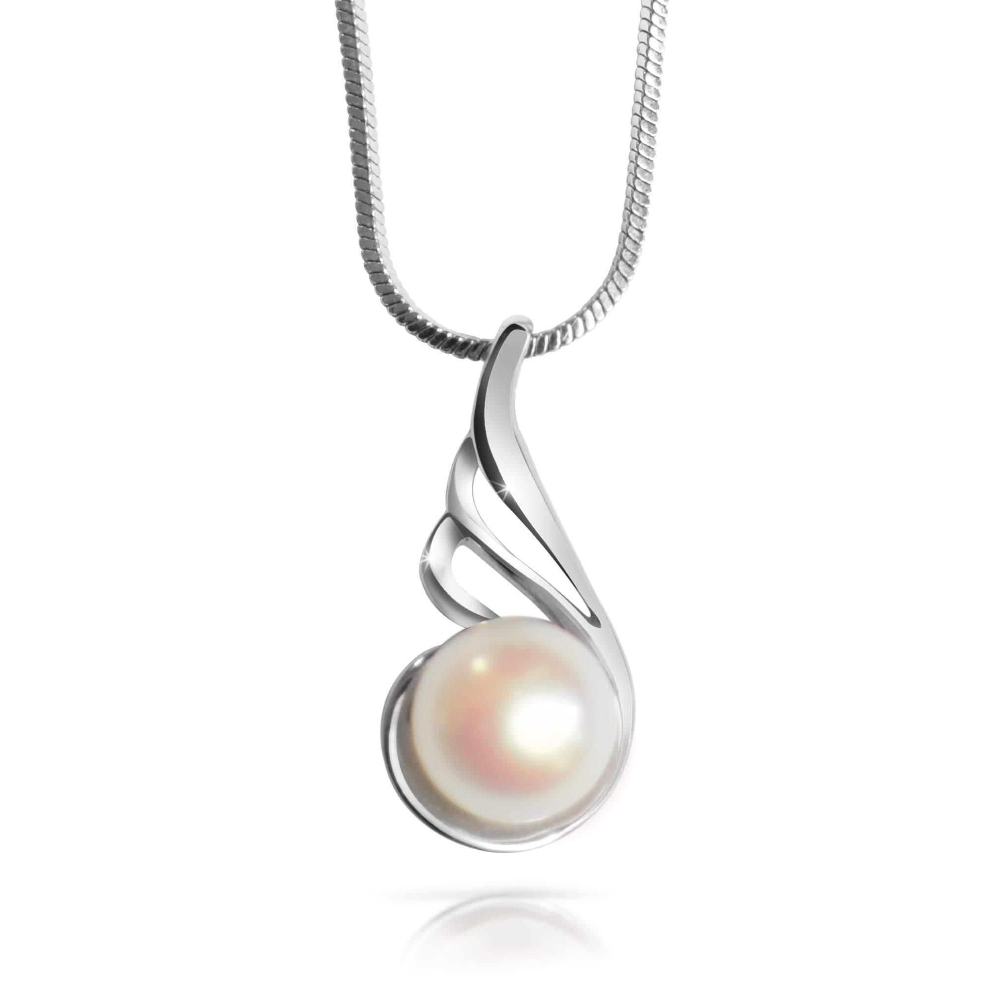 PoE - necklace silver 925 for women with pendant and integrated real pearl 8 mm - pearl Jewellery on silver chain in elegant gift box - freshwater pearl - Ideal present, bridal gift, fast shipping