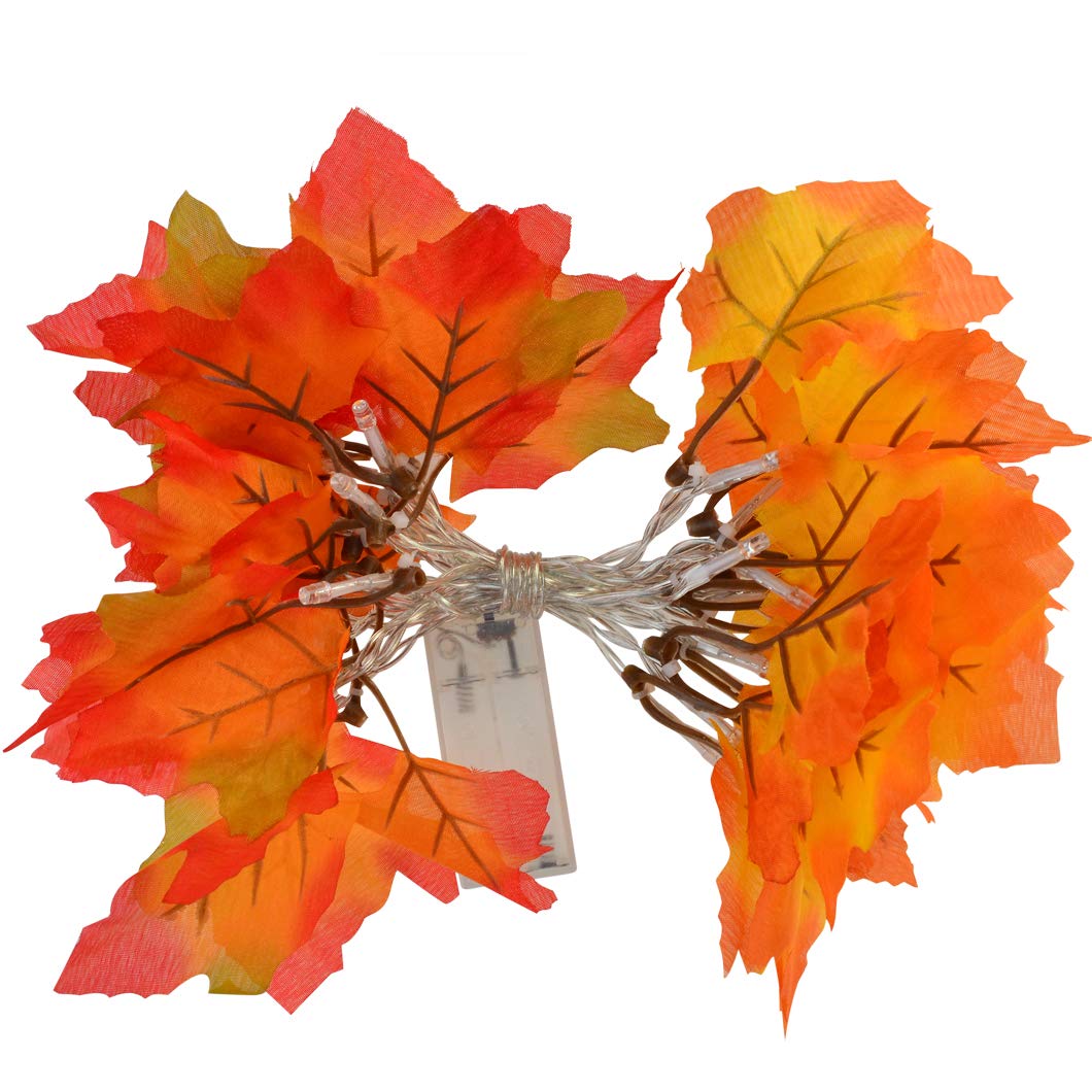 Wobe 16.4ft Thanksgiving Decorations Lighted Fall Garland, 2pcs Autumn Garland String Lights Thanksgiving Decor Halloween String Lights Maple Leaf Shape Home Party Each 8.2 Feet 20 LED