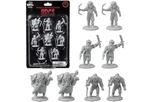 Monster Protectors 8 Unpainted Fantasy Orc Mini Figures- All Unique Designs- 1" Hex-Sized Compatible with DND Dungeons and Dragons & Pathfinder and All RPG Tabletop Games