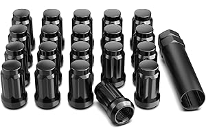 Gaemi 7/16 Lug Nuts,7/16 Spline Lug Nuts Black for Aftermarket Wheels,6 Spline Lug Nuts Set with 1 Socket Key,1.38" Tall 3/4" Hex Conical Seat 60,20 Pack