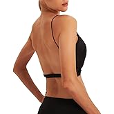 SilRiver Women's Low Back U Neck Spaghetti Strap Silk Tank Top Backless Padded Workout Going Crop