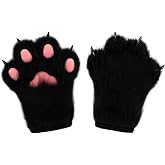 hbbhml Faux Fur Plush Furry Cat Claw Gloves Fursuit Animal Fox Paws Mittens Halloween Cosplay Costume Accessories for Adult