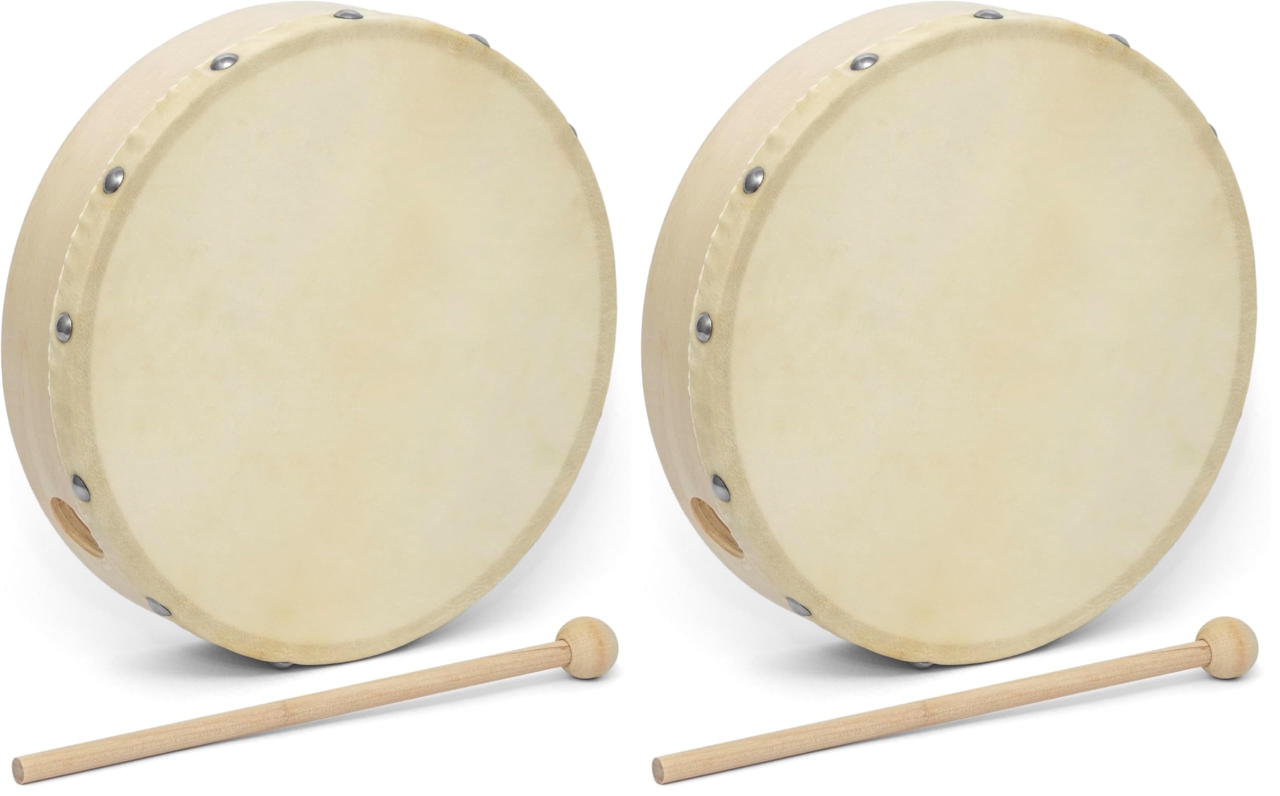World Rhythm HD-6 Hand Drum - 6 inch Pre-tuned Frame Drum - Beater Included - Authentic Goatskin Drum Head (Pack of 2)