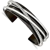 Chisel 16mm Stainless Steel Polished Black Ip Plated With Crystals Layered Cuff Stackable Bangle Bracelet Cuff Bracelet for Women