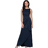 Alex Evenings Women's Sleeveless Stretch Scuba Crepe Dress with Tucked Waist, Cascade Ruffle, Floor Length