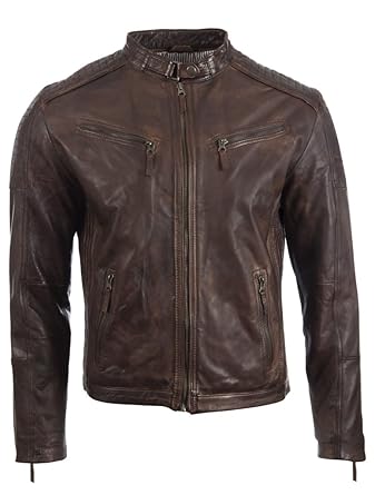 Aviatrix Herren Echtleder Biker Jacke mit Seitenstich und Schulter Detail (VO3W)