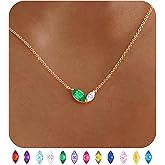 Dainty Gold Birthstone Necklaces for Women Non Tarnish 14K Gold Plated Necklaces for Women Trendy Blue Green Cubic Zirconia Pendant Necklace Graduation Birthday Gifts for Mom Personalized Jewelry