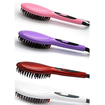 WEGCJU Simply Straight Keramik Haar-Gltt-Bürste | 2 In 1 Gltteisen Bürste | Ranzeige Bis 200 °C,Purple