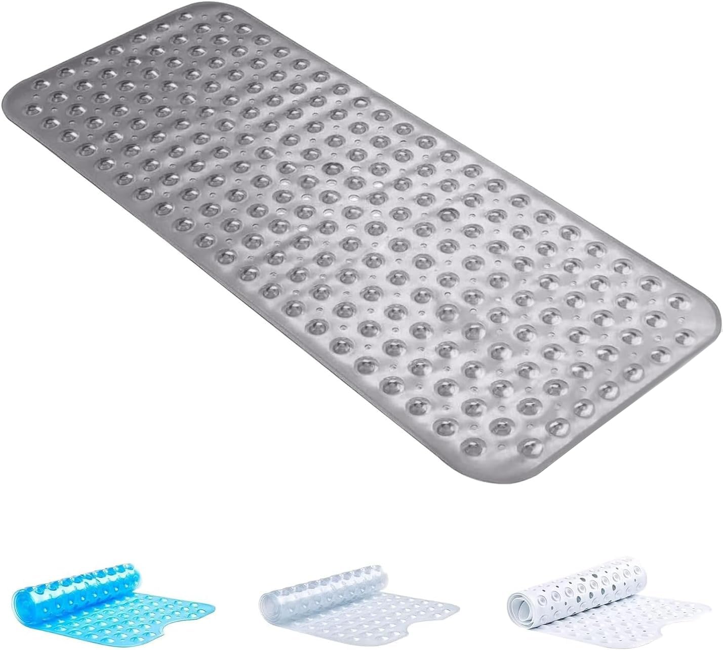 BedLooms Shower Mat Non Slip Anti Mould –Grey 70x38 cm Bath Mat for Bathroom & Bathtub with Strong Suction Cups Grip Bath Mats Easy Drain & Machine Washable Mat